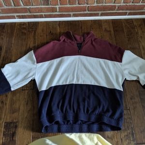 Blue, white and red striped quarter zip